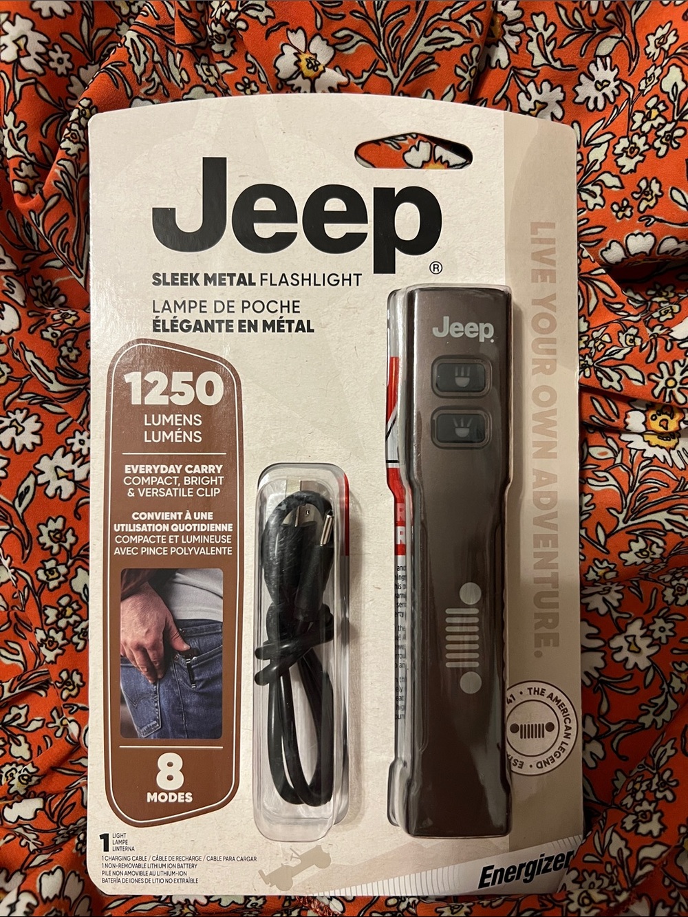 Jeep Sleek Metal Flashlight - Brown and Silver Trim